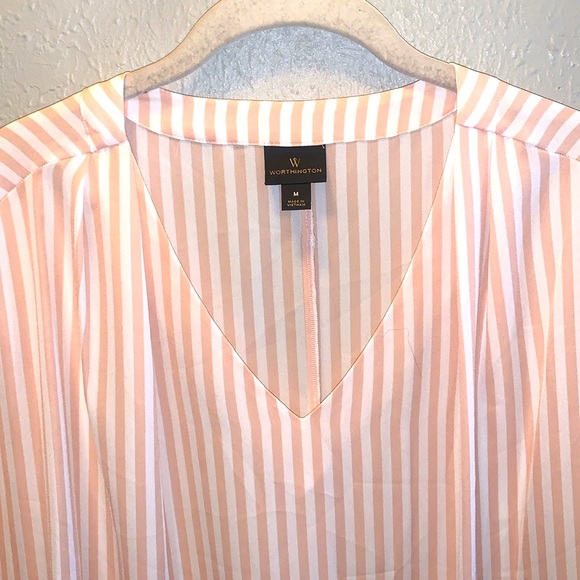 Worthington Summer Pink Stripe Top Blouse Ties on sides Women’s Sz Medium - Picture 2 of 8